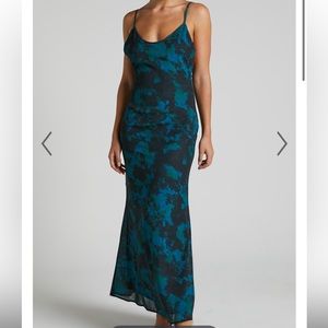 SHOWPO MIRSKI LOW BACK MAXI SLIP DRESS IN JEWEL BLUR SIZE 2